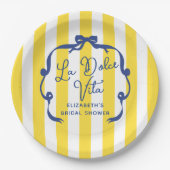 La Dolce Vita Yellow Stripe Bridal Shower Pappteller (Vorderseite)