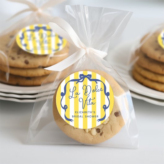La Dolce Vita Yellow Stripe Bridal Shower Runder Aufkleber