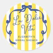 La Dolce Vita Yellow Stripe Bridal Shower Runder Aufkleber (Vorderseite)