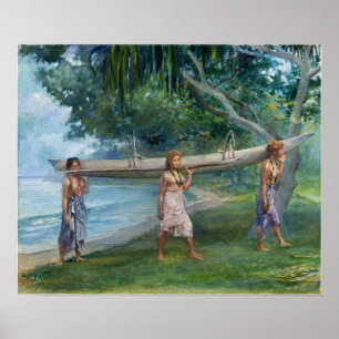 La Farge - Mädchen trägt ein Kanu Vaiala in Samoa Poster