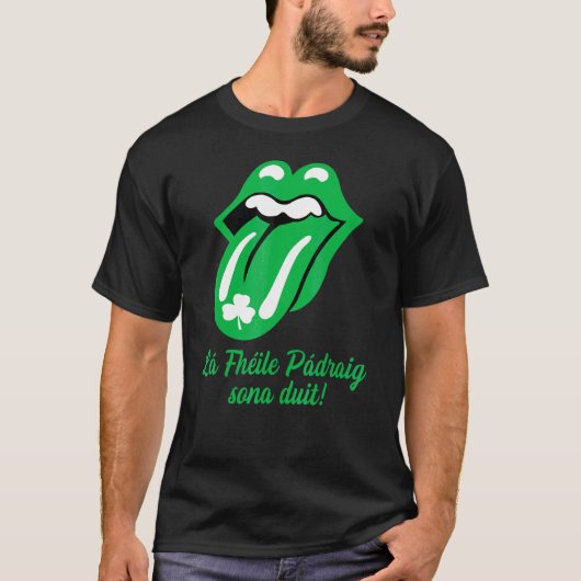 Lá Fhéile Pádraig Sona Duit Green Tongue St Patric T-Shirt (Vorderseite)