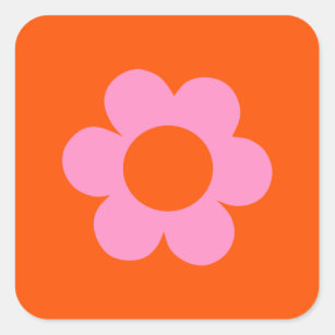 La Fleur 01 Retro Floral Orange Pink Preppy Blume Quadratischer Aufkleber