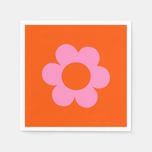 La Fleur 01 Retro Floral Orange Pink Preppy Blume Serviette (Vorderseite)