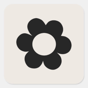 La Fleur 03 Retro Schwarz-Weiß-Blume Quadratischer Aufkleber