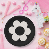 La Fleur 06 Retro Schwarz-Weiß-Blume Pappteller (Party)