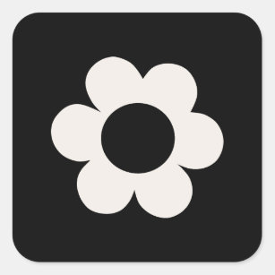 La Fleur 06 Retro Schwarz-Weiß-Blume Quadratischer Aufkleber