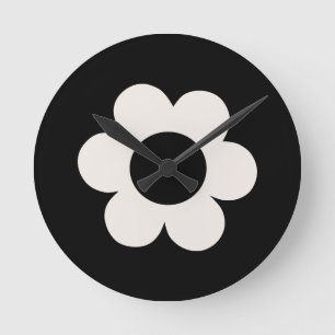 La Fleur 06 Retro Schwarz-Weiß-Blume Runde Wanduhr