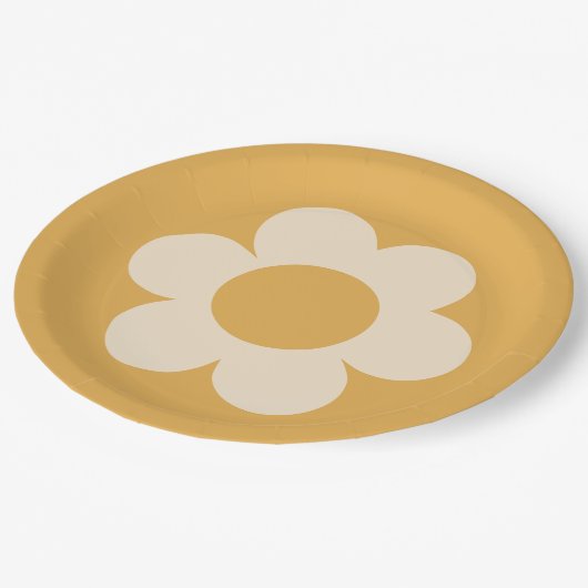 La Fleur 07 Retro Floral Gelbe Blume Pappteller (Schrägansicht)