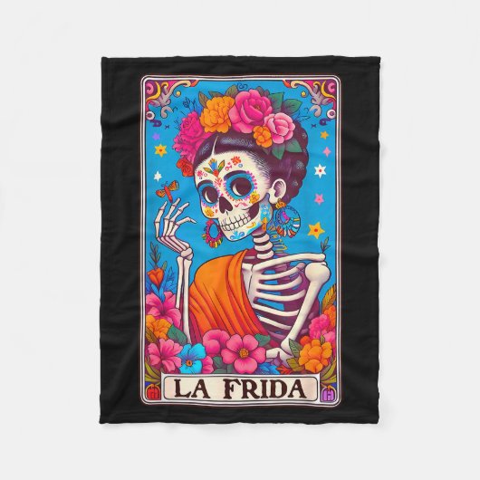 La Frida Dia De Los Muertos Day Of Dead Halloween Fleecedecke (Vorderseite)