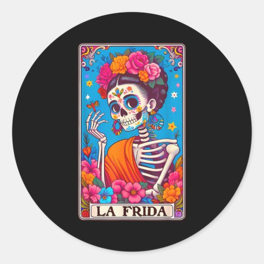 La Frida Dia De Los Muertos Day Of Dead Halloween Runder Aufkleber (Vorderseite)