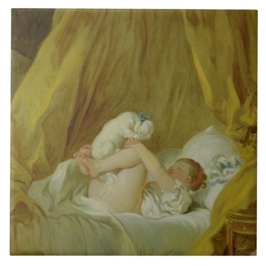 "La Gimblette", Mädchen mit einem Hund, c.1770 (Öl Fliese (Vorderseite)