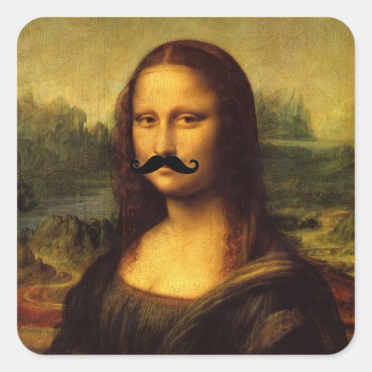 La Gioconda mit Bart Quadratischer Aufkleber (Vorderseite)