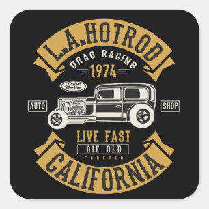 LA Hotrod California Drag Racing 1974 Quadratischer Aufkleber