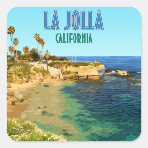 La Jolla Cove Beach San Diego Kalifornien Vintage Quadratischer Aufkleber
