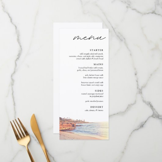 La Jolla Cove Wedding Dinner Menu Menükarte (Vorderseite/Rückseite Beispiel)