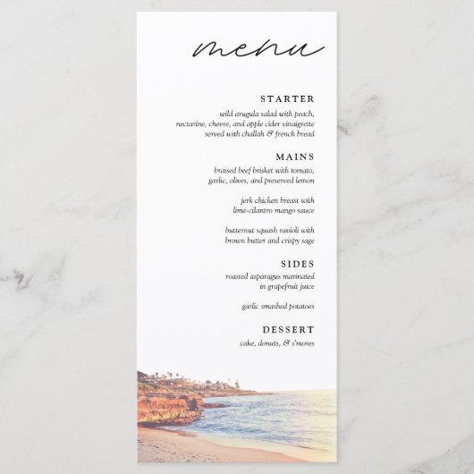 La Jolla Cove Wedding Dinner Menu Menükarte (Vorderseite)
