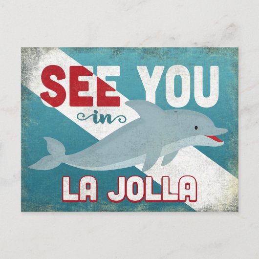 La Jolla Dolphin - Retro Vintage Reise Postkarte (Vorderseite)