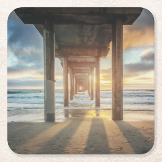 La Jolla, Scripps Pier an Sonnenuntergang | San Rechteckiger Pappuntersetzer (Vorderseite)