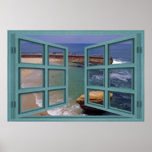 La Jolla Siegel Beach 6 Pane Open Window Poster