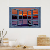 La Jolla Sunset Blue 6 Pane Open Window Poster (Küche)