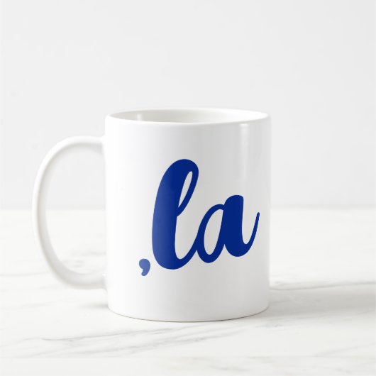 ,la Kamala comma aussprechen blauen Text Kaffeetasse (Links)