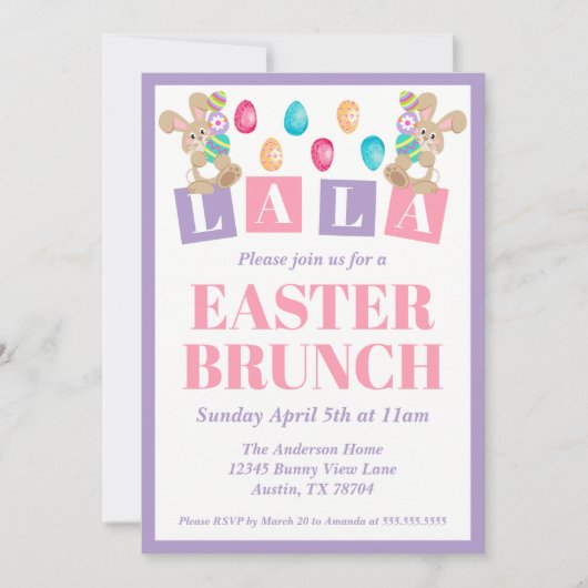 La La Easter Bunny Easter Brunch Invitation Einladung (Vorderseite)