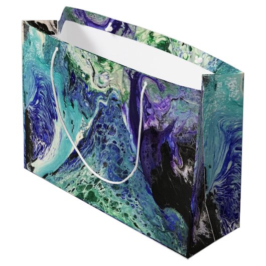 La Laguna #1 Gemälde in blau, aquamarin, weiß Große Geschenktüte (Rückseite Schrägansicht)