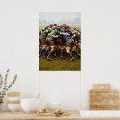 LA MÊLÉE AU RUGBY (Der Rugby-Scrum) Poster (Küche)