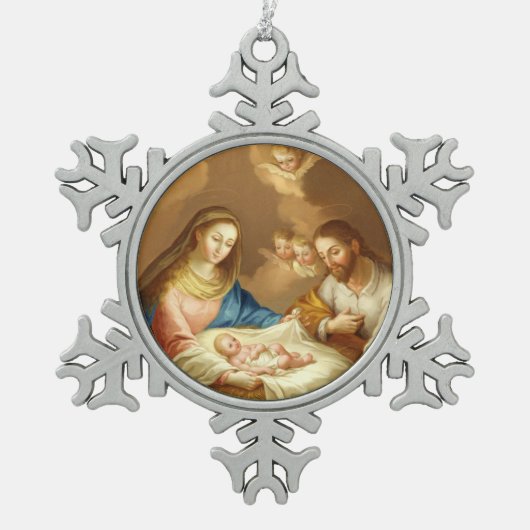 La Natividad Schneeflocken Zinn-Ornament (Vorderseite)