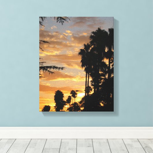 LA Palm Tree Sunset Wrapped Canvas Leinwanddruck (Insitu (Holzboden))