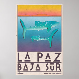 La Paz Mexico Poster, Walhaie, geschichtetes Blau Poster
