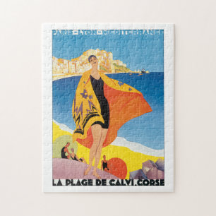 La Plage de Calvi Corse Vintage Reiseposter Puzzle