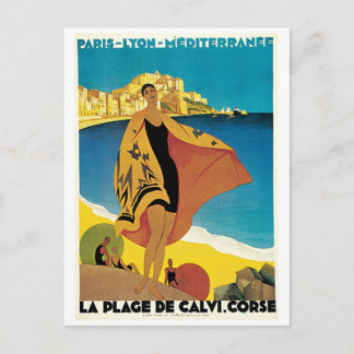 La Plage de Calvi, Frankreich, Vintage Reiseplakat Postkarte