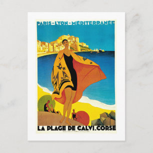 La Plage de Calvi Vintage Frankreich Reise Kunst Postkarte