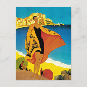 La Plage de Calvi Vintage Frankreich Reise Kunst Postkarte