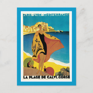 La Plage De Calvi Vintage Reiseplakat Postkarte