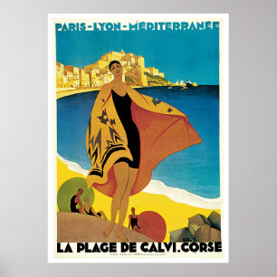 "La Plage de Calvi" Vintage Travel Poster