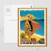 "La Plage de Calvi" Vintage Travel Poster Postkarte (Vorne/Hinten)