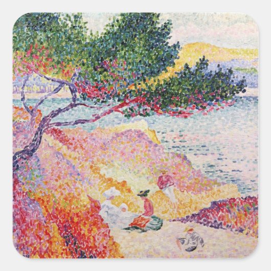 La Plage de Saint-Clair, 1906-07 Quadratischer Aufkleber (Vorderseite)