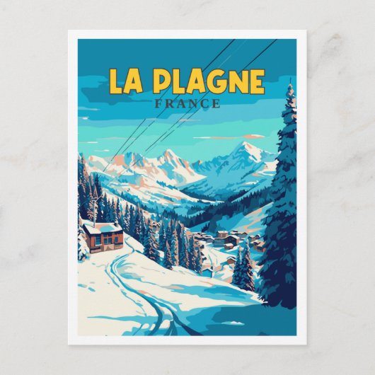 La Plagne France Vintage Illustration Postkarte (Vorderseite)