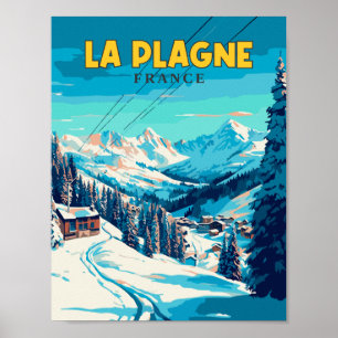 La Plagne Frankreich Vintage-Reiseillustration Poster