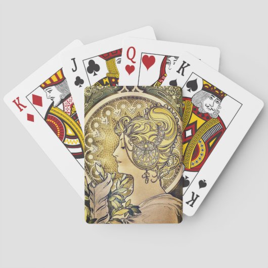 La Plume Mädchenmalerei von Alphonse Mucha Spielkarten (Rückseite)
