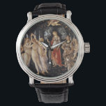 La Primavera (Frühjahr) von Sandro Botticelli Armbanduhr<br><div class="desc">La Primavera (Frühling) von Sandro Botticelli, Temperamalerei auf Holzplatte c. 1482 ist eine monumentale Darstellung einer Prozession alter klassischer Götter, die die Rückkehr des Frühlings verkündet, ein Thema, das die Zeit der Erneuerung der Renaissance symbolisiert. Im Zentrum des Gemäldes befinden sich die Göttinnen Venus und Flora, die sich über das...</div>