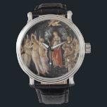 La Primavera (Frühjahr) von Sandro Botticelli Armbanduhr<br><div class="desc">La Primavera (Frühling) von Sandro Botticelli, Temperamalerei auf Holzplatte c. 1482 ist eine monumentale Darstellung einer Prozession alter klassischer Götter, die die Rückkehr des Frühlings verkündet, ein Thema, das die Zeit der Erneuerung der Renaissance symbolisiert. Im Zentrum des Gemäldes befinden sich die Göttinnen Venus und Flora, die sich über das...</div>