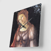 La Primavera von Sandro Botticelli Quadratische Wanduhr (Winkel)
