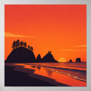 La Push Washington Sonnenuntergang Minimalist Küst Poster