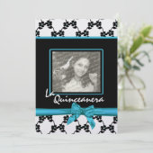 La Quinceanera Blume und Ribbon Blue Einladung (Stehend Vorderseite)