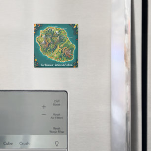 La Réunion – Kreise & Vulkan Illustrierte Karte Magnet
