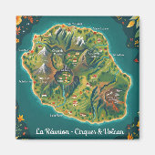 La Réunion – Kreise & Vulkan | Illustrierte Karte Magnet (Vorne)