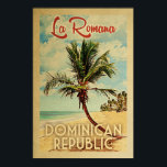 La Romana Palm Tree Vintage Poster<br><div class="desc">Ein einzigartiges Retro Mitte des Jahrhunderts moderne La Romana Dominikanische Republik Kunstdruck in Vintage Reise Poster Stil. Es verfügt über eine geschwungene Palme am Sandstrand mit Ozean unter einem blauen bewölkten Himmel.</div>